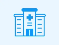 Healthcare facility icon featuring a blue hospital with a cross.